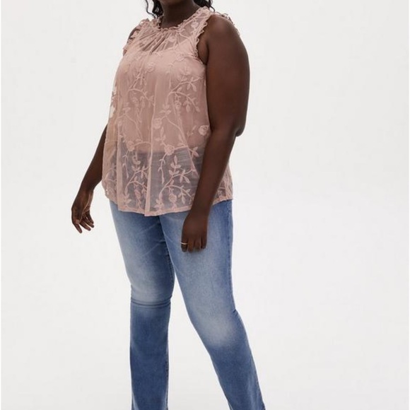 Torrid Pink Embroidered Mesh Mock Neck Top - Picture 8 of 10